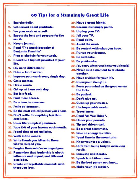 60 Tips for a Stunningly Great Life - I could do some of these. Great ...