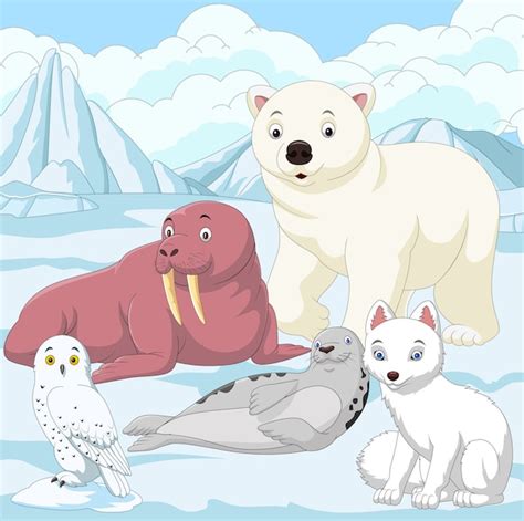 Premium Vector | Cartoon arctic animals with ice field background