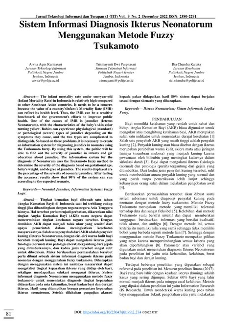 (PDF) Sistem Informasi Diagnosis Ikterus Neonatorum Menggunakan Metode Fuzzy Tsukamoto