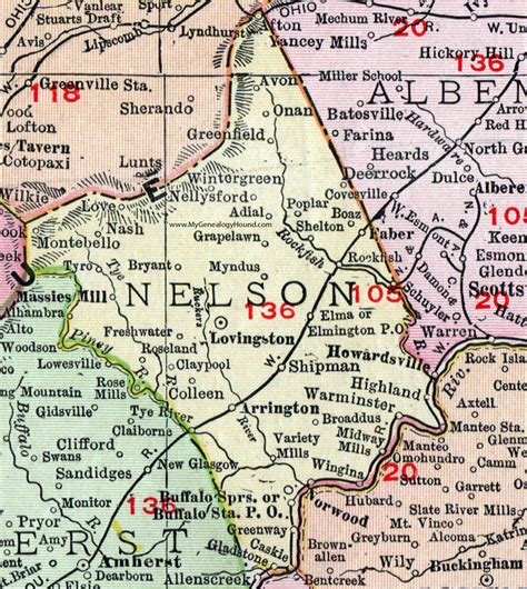 Nelson County, Virginia, Map, 1911, Rand McNally, Lovingston, Arrington, Myndus