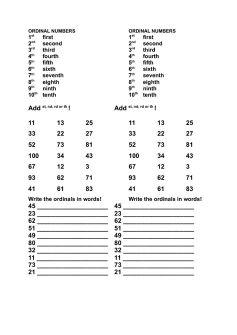 Ordinal Numbers | Ordinal numbers, Number worksheets, English exercises pdf