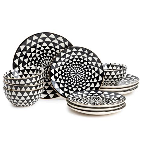 Thyme & Table Dinnerware Black & White Medallion 12 piece set Stoneware ...