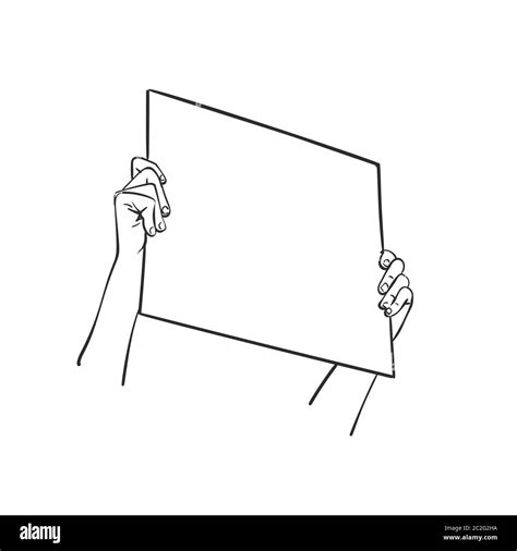 Protest meeting hands holding blank sign board. Vector sketch, Hand ...