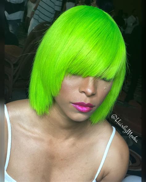 Lime Green Bob | Glows under black Light | Kiss Colors | Follow me in Ig @ hairbymeeka Hair ...