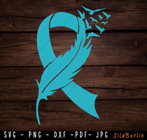 Feather Teal Ribbon SVG, Ovarian Cancer Svg, Awareness Ribbon Svg,ptsd Awareness, Ovarian Cancer ...