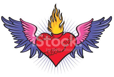 Sacred Heart With Wings, Barbwire And Flame Stock Vector | Royalty-Free ...