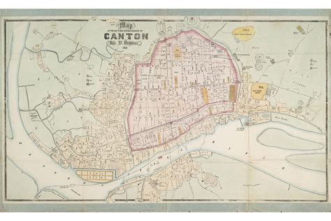 Canton China; Antique Map, 1860; Fine Quality Restored Print - Posters & Prints