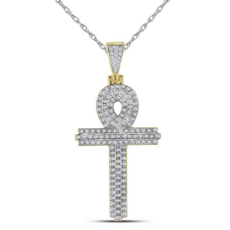 10kt Yellow Gold Mens Round Diamond Ankh Cross Religious Charm Pendant 3/8 Cttw – Jewelry Express