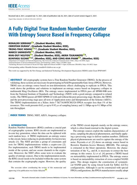 (PDF) A Fully Digital True Random Number Generator With Entropy Source ...