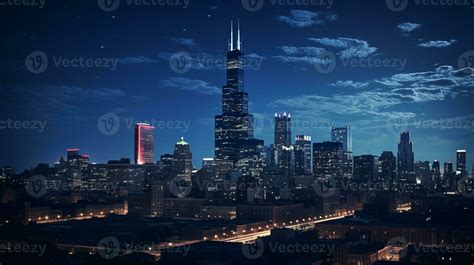 Night view of Willis Tower - formerly Sears Tower. Generative AI ...