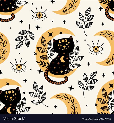 Seamless pattern with magic eye and black cat Vector Image