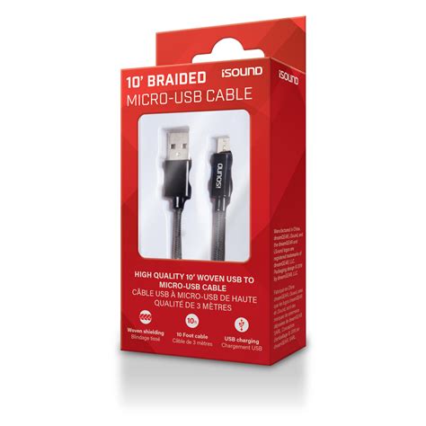 10 ft Braided Micro-USB Cable, black - iSound