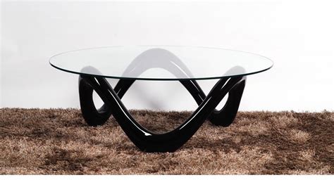 Round glass coffee table with black high gloss base - Homegenies