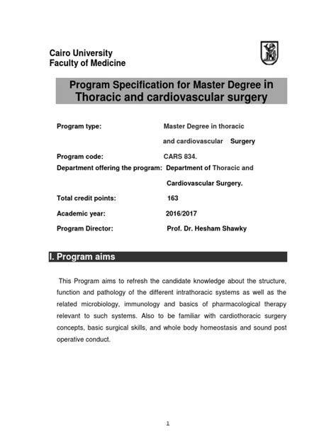 In Thoracic and Cardiovascular Surgery: Program Specification For Master Degree | Download Free ...