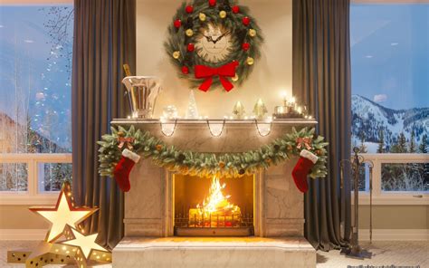 Warm Christmas Fireplace Scene 1280x800 - Wallpaper ...