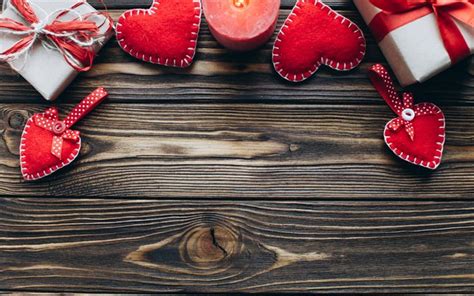 Download wallpapers Valentines day, wooden background, February 14, red ...