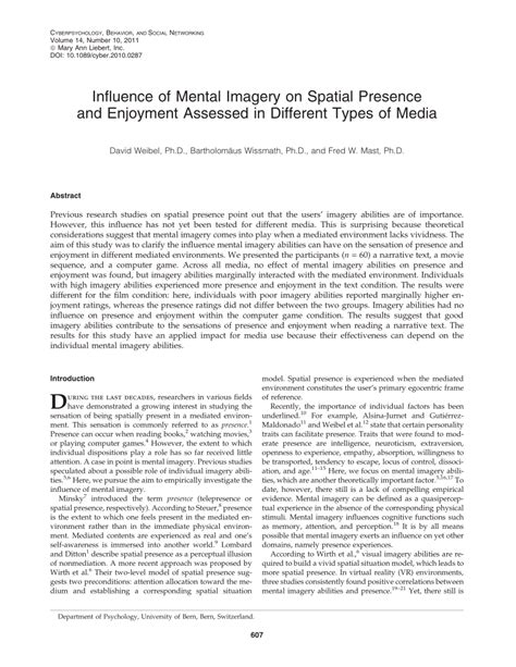 (PDF) Influence of Mental Imagery on Spatial Presence and Enjoyment Assessed in Different Types ...