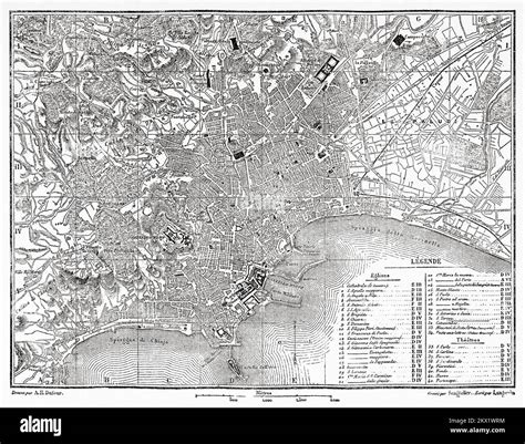 Old historical map of Naples, Campania. Italy. Naples and the ...