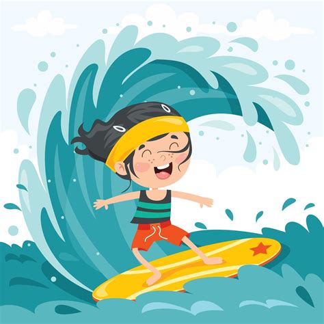 Happy Cartoon Character Surfing At Sea 2388536 Vector Art at Vecteezy