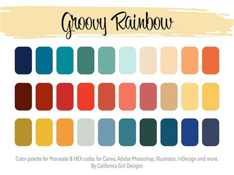 Groovy Rainbow Color Palette for Procreate and HEX Codes for Canva and Adobe Creative Suite 30 ...