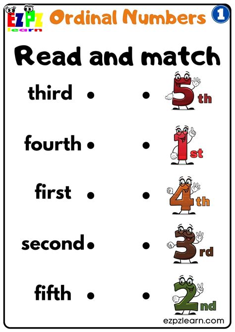 Ordinal Numbers Read and Match 1 - Ezpzlearn.com