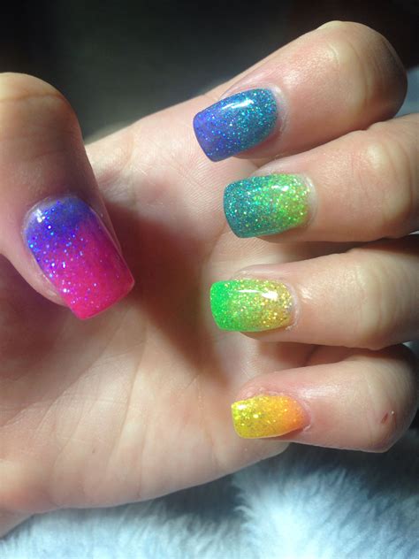 glitter fade rainbow gel nails Long Nail Designs, Blue Nail Designs ...