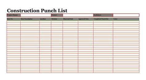 Free Printable Punch List Template - Printable Templates