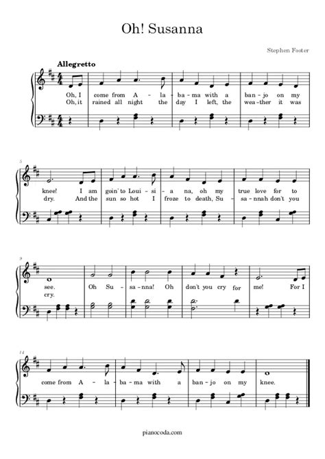 Oh! Susanna Free PDF Sheet Music