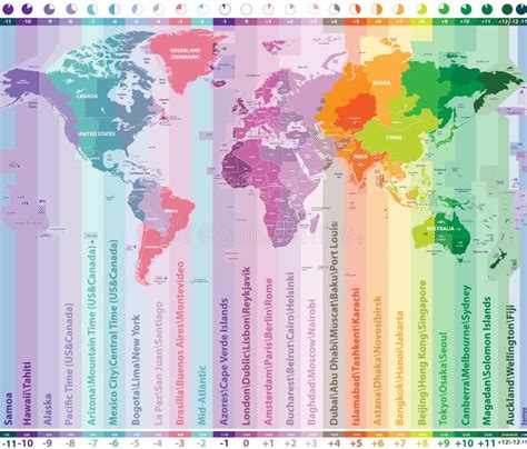 World Time Zones Vector Map with Countries Names and Borders Stock ...