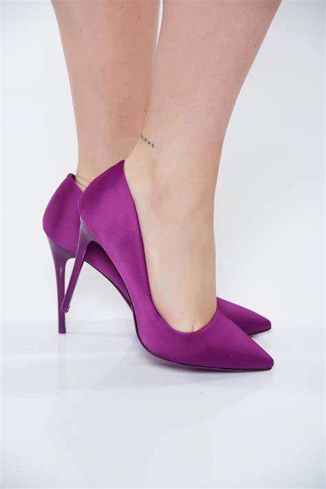 Purple shoes elegant from ecological leather stiletto with high heels