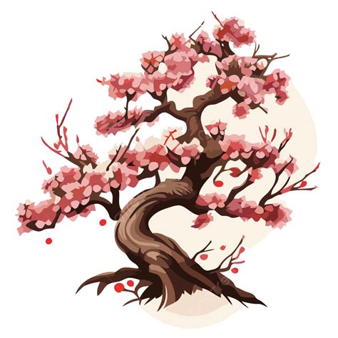 Bunga Sakura Jepang, Ilustrasi Vektor Clipart Stiker Dari Cabang Plum Asia Mekar Pohon Ceri ...