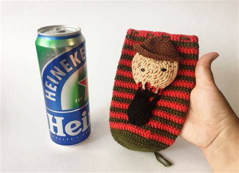 Beer bottle koozie PDF crochet pattern Freddy Krueger can | Etsy