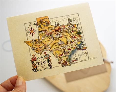 Texas Map Card Funny Texas Notecard Cowboy Greeting Card Texas Card Set ...