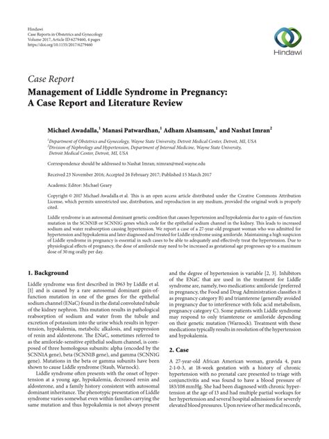 (PDF) Management of Liddle Syndrome in Pregnancy: A Case Report and Literature Review