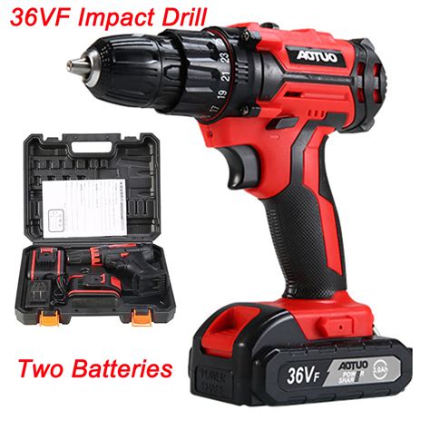 Cordless 36VF Electric Impact Drill Driver Double-Speed With 2 Li-ion Batteries Hammer Drill ...