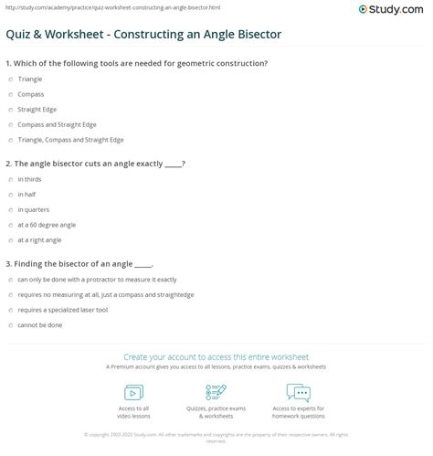 Quiz & Worksheet - Constructing an Angle Bisector | Study.com - Worksheets Library