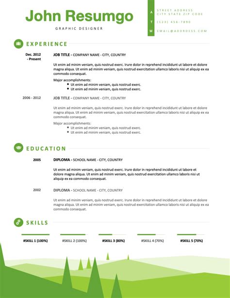 SEMELE – Resume Template With a Green Landscape Footer | ResumGO