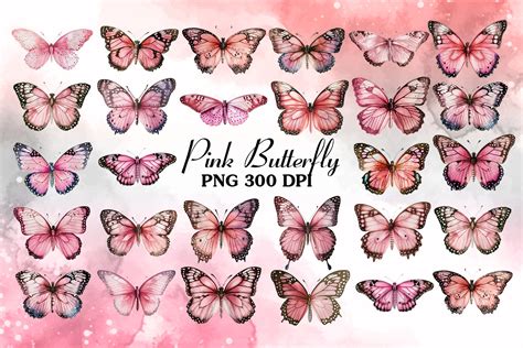 Cute Pink Butterfly Watercolor Clipart Graphic by Cat Lady · Creative Fabrica