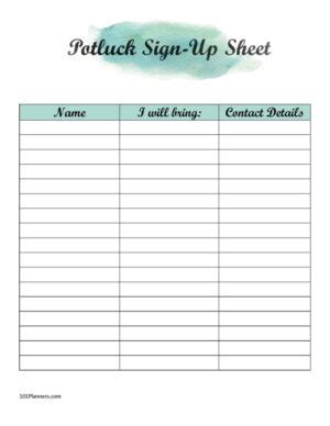 FREE Printable Potluck Sign Up Sheet | Editable