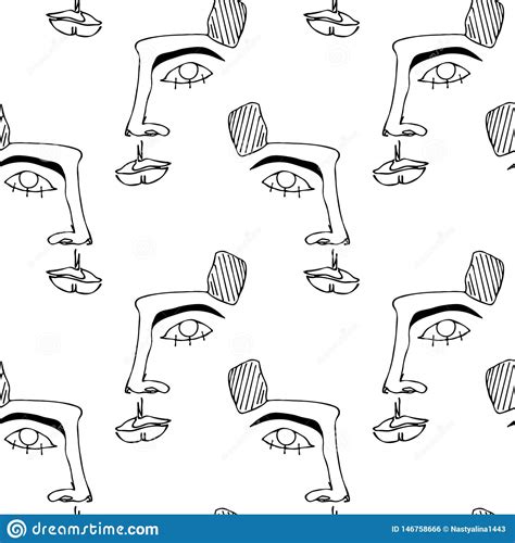 Seamless Pattern With Faces. Abstract Outline Silhouette Of Human Face. Modern Avant- Garde ...