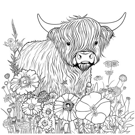 highland cow coloring pages for adults 21984889 Vector Art at Vecteezy