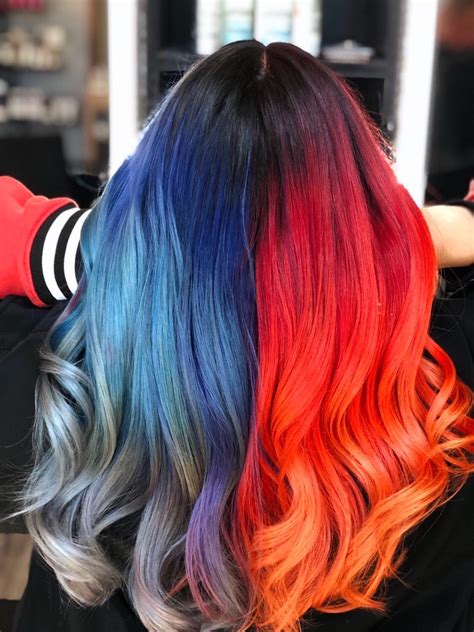 #redhair #bluehair #redandbluehair #fire #ice #fireandice #hairgoals # ...