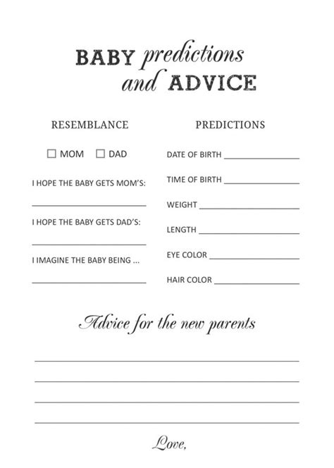 Free Printable Baby Prediction and Advice Cards