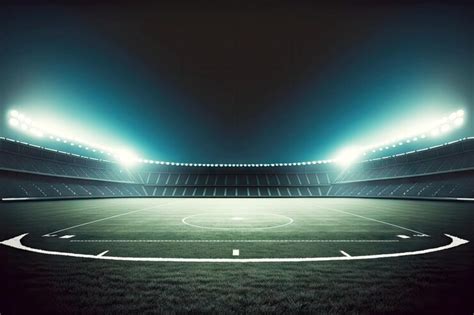 Premium Photo | Empty stadium with large football field lit up at night