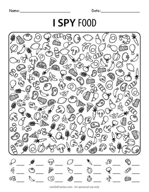 Free Printable I Spy Food Worksheet