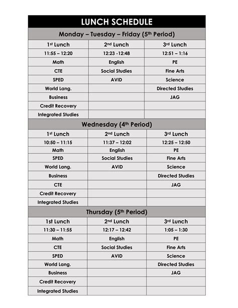 Lunch Schedule Sample - How to create a Lunch Schedule Sample? Download ...