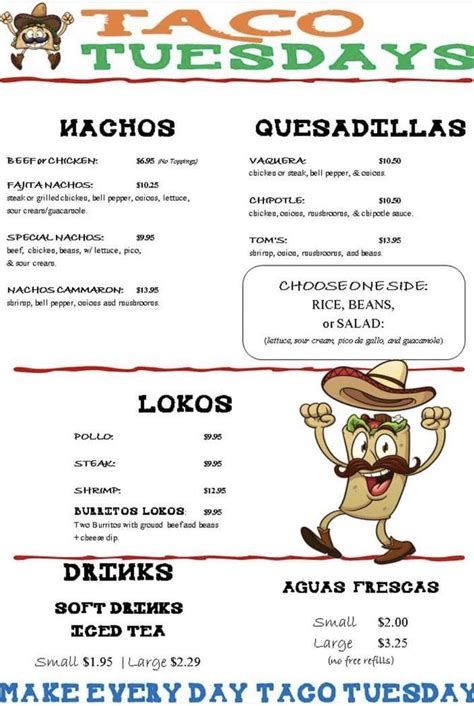 Menu at Taco Tuesdays restaurant, Pell City