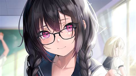 Pink Eyes Anime Girl With Eyeglasses HD Anime Girl Wallpapers | HD Wallpapers | ID #98642