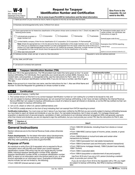 W9 Form - Fillable Request for Taxpayer Identification Number