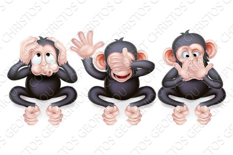 Hear no evil see no evil speak no evil monkeys | Custom-Designed Illustrations ~ Creative Market